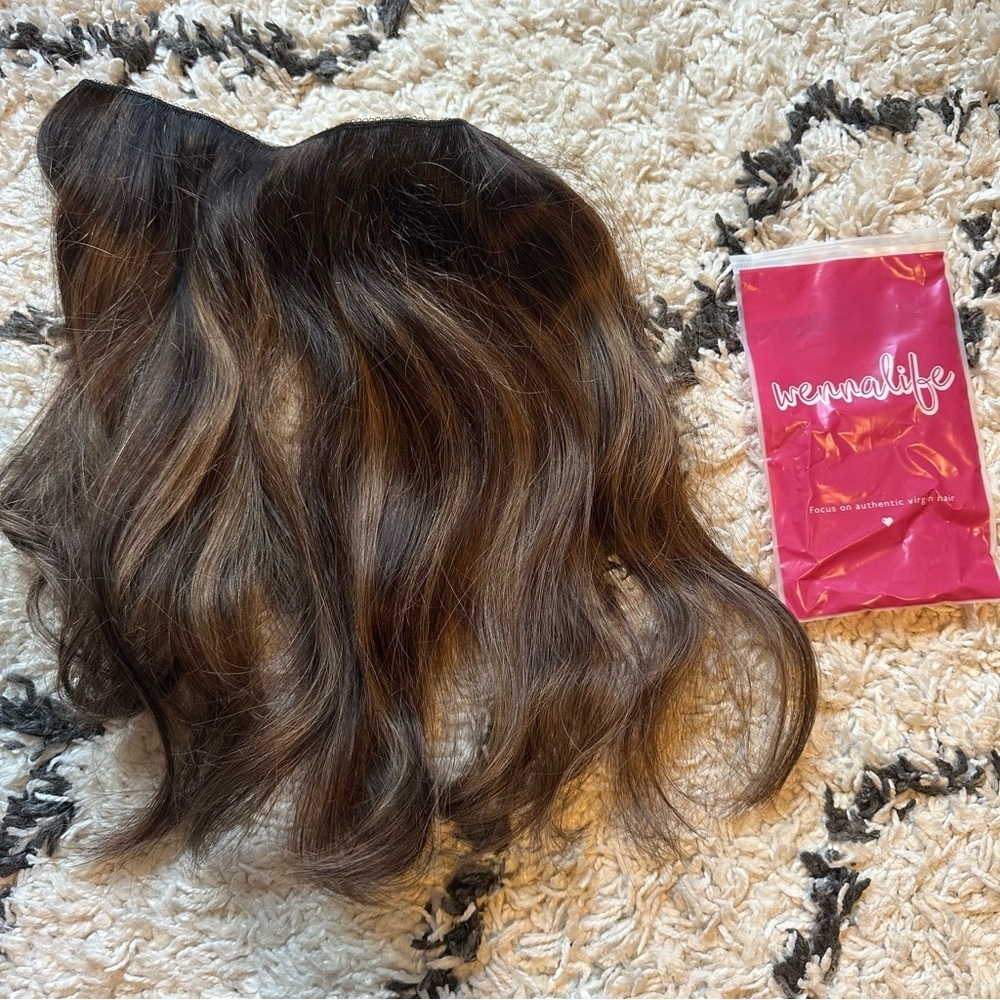 WENNALIFE Wire Hair Extensions Real Human Hair 14” 75g Balayage Brown - Picture 2 of 2